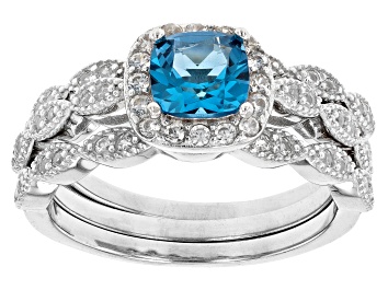 Picture of London Blue Topaz Rhodium Over Sterling Silver Ring Set 1.70ctw