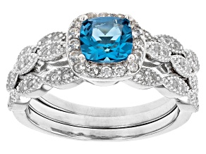 London Blue Topaz Rhodium Over Sterling Silver Ring Set 1.70ctw
