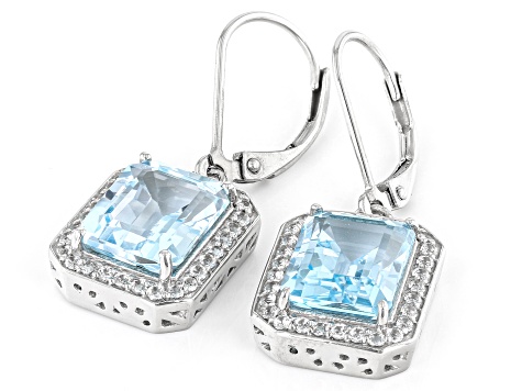 Sky Blue Topaz Platinum Over Sterling Silver Dangle Earrings 7.55ctw