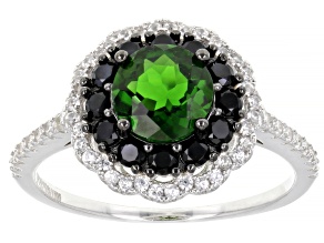 Green Chrome Diopside Rhodium Over Sterling Silver Ring 1.92ctw