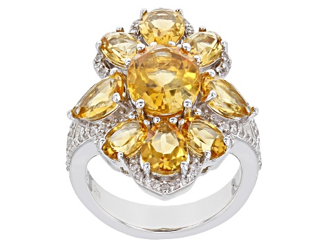 Citrine Rhodium Over Sterling Silver Ring 6.40ctw