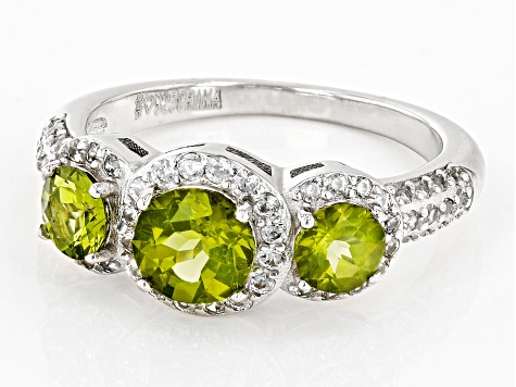 Green Peridot Rhodium Over Sterling Silver Ring 2.08ctw