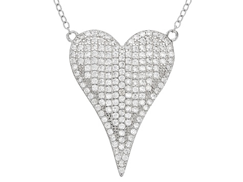 White Zircon Rhodium Over Sterling Silver Heart Necklace 1.38ctw