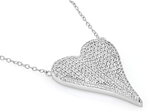 White Zircon Rhodium Over Sterling Silver Heart Necklace 1.38ctw