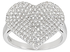 White Zircon Rhodium Over Sterling Silver Heart Ring 1.35ctw