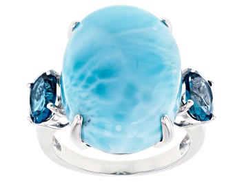 Picture of Blue Larimar Rhodium Over Sterling Silver Ring 1.50ctw