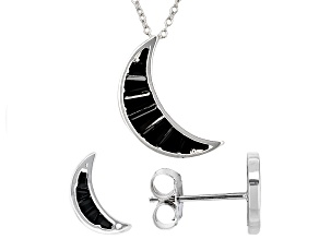 Black Spinel Rhodium Over Sterling Silver Moon Necklace And Earrings Set 1.38ctw