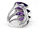 Purple African Amethyst Rhodium Over Sterling Silver 3-Stone Ring 11.40ctw