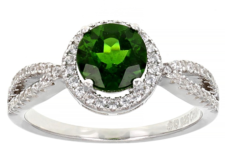 Green Chrome Diopside Rhodium Over Sterling Silver Ring 1.60