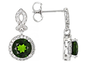 Green Chrome Diopside Rhodium Over Sterling Silver Dangle Earrings 3.00ctw