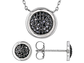 Black Spinel Rhodium Over Sterling Silver Necklace And Earrings Set 0.47ctw