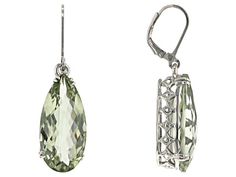 Green Prasiolite Rhodium Over Sterling Silver Earrings 17.00ct