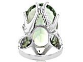 Green Prasiolite Rhodium Over Sterling Silver Ring 17.00ct