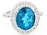 Paraiba Blue Color Topaz Platinum Over Sterling Silver Ring 5.73ctw