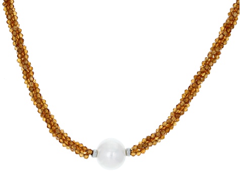 Orange Hessonite Garnet Rhodium Over Sterling Silver Necklace