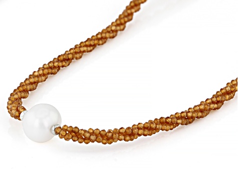 Orange Hessonite Garnet Rhodium Over Sterling Silver Necklace