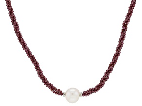 Red Garnet Rhodium Over Sterling Silver Necklace