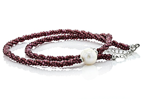 Red Garnet Rhodium Over Sterling Silver Necklace