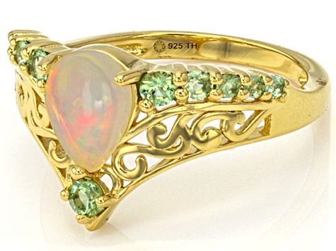 Multi-Color Ethiopian Opal 18k Yellow Gold Over Sterling Silver Ring 1.04ctw