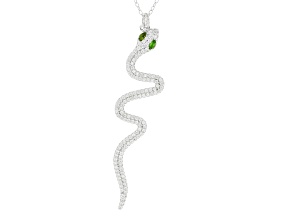 White Zircon Rhodium Over Sterling Silver Snake Pendant With Chain 1.21ctw
