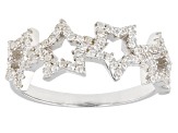 White Zircon Rhodium Over Sterling Silver Star Band Ring 0.64ctw