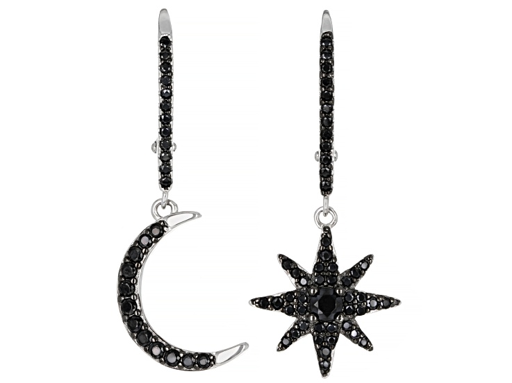 Black Spinel Rhodium Over Sterling Silver Moon And Start