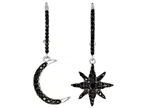 Black Spinel Rhodium Over Sterling Silver Moon And Start Dangle Earrings 0.70ctw