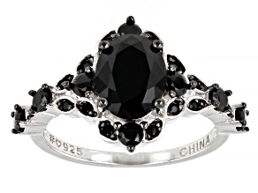 Black Spinel Rhodium Over Sterling Silver Ring 2.40ctw