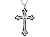 London Blue Topaz Rhodium Over Sterling Silver Cross Pendant With Chain 1.90ctw
