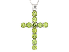 Green Peridot Rhodium Over Sterling Silver Cross Pendant With Chain 6.00ctw