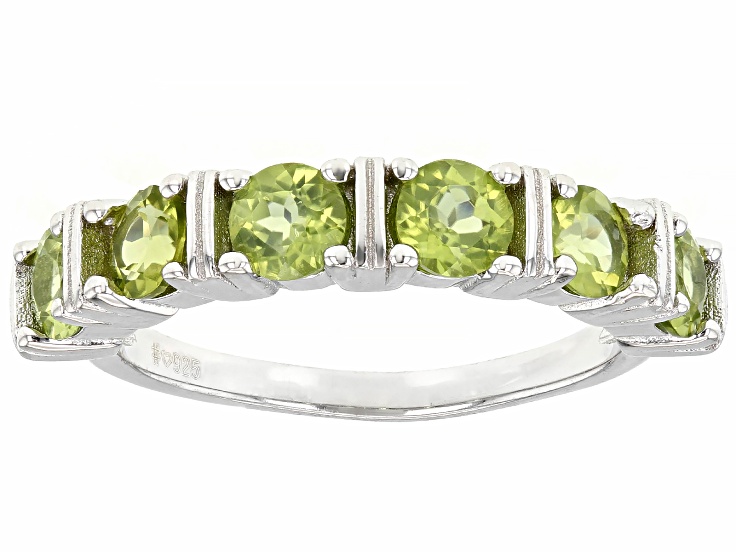Green Peridot Rhodium Over Sterling Silver 6-Stone Ring 1.50