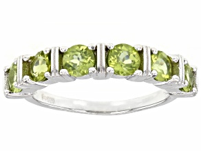 Green Peridot Rhodium Over Sterling Silver 6-Stone Ring 1.50ctw