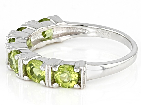 Green Peridot Rhodium Over Sterling Silver 6-Stone Ring 1.50ctw