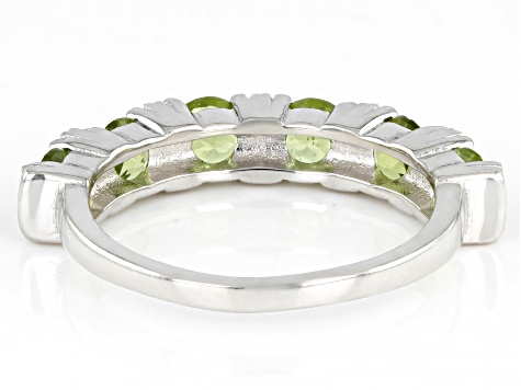 Green Peridot Rhodium Over Sterling Silver 6-Stone Ring 1.50ctw