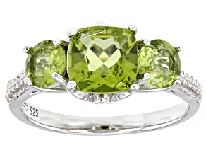 Green Peridot Rhodium Over Sterling Silver Ring 2.79ctw