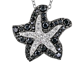 Black Spinel Rhodium Over Sterling Silver Starfish Pendant With Chain 1.53ctw