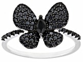 Black Spinel Rhodium Over Sterling Silver Butterfly Ring 0.90ctw