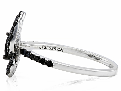 Black Spinel Rhodium Over Sterling Silver Butterfly Ring 0.90ctw