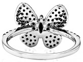 Black Spinel Rhodium Over Sterling Silver Butterfly Ring 0.90ctw