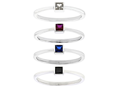 Black Spinel Rhodium Over Sterling Silver Ring Set 0.76ctw