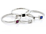 Black Spinel Rhodium Over Sterling Silver Ring Set 0.76ctw