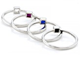 Black Spinel Rhodium Over Sterling Silver Ring Set 0.76ctw