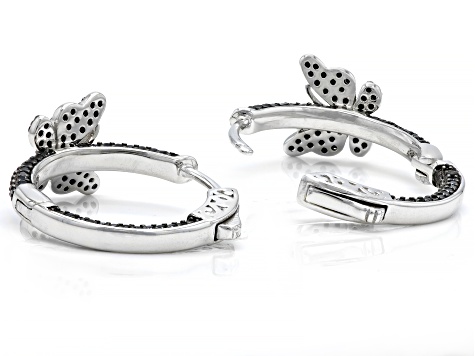 Black Spinel Rhodium Over Sterling Silver Butterfly Hoop