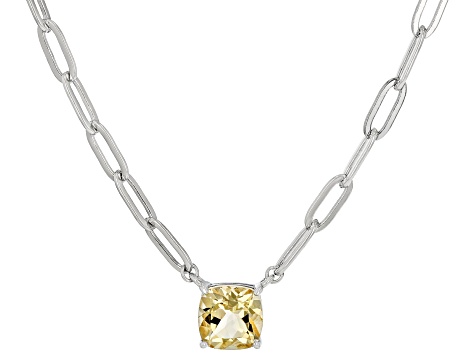 Yellow Citrine Rhodium Over Sterling Silver Paperclip Necklace 0.79ct