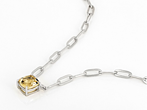 Yellow Citrine Rhodium Over Sterling Silver Paperclip Necklace 0.79ct
