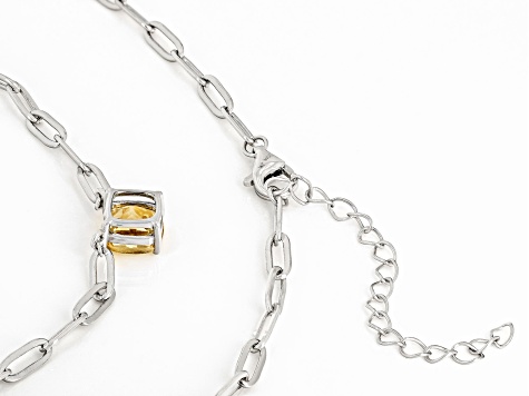 Yellow Citrine Rhodium Over Sterling Silver Paperclip Necklace 0.79ct