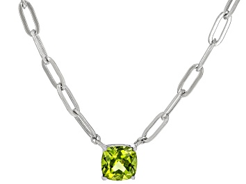 Picture of Green Peridot Rhodium Over Sterling Silver Paperclip Necklace 1.03ct