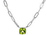 Green Peridot Rhodium Over Sterling Silver Paperclip Necklace 1.03ct
