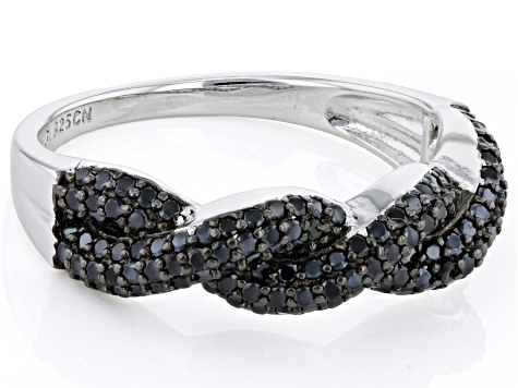 Black Spinel Rhodium Over Sterling Silver Band Ring 0.81ctw
