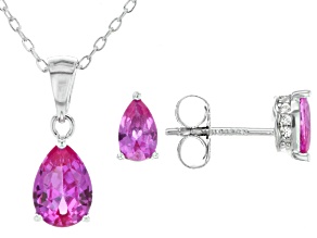 Pink Lab Created Sapphire Rhodium Over Sterling Silver Earrings And Pendant With Chain Set 2.26ctw